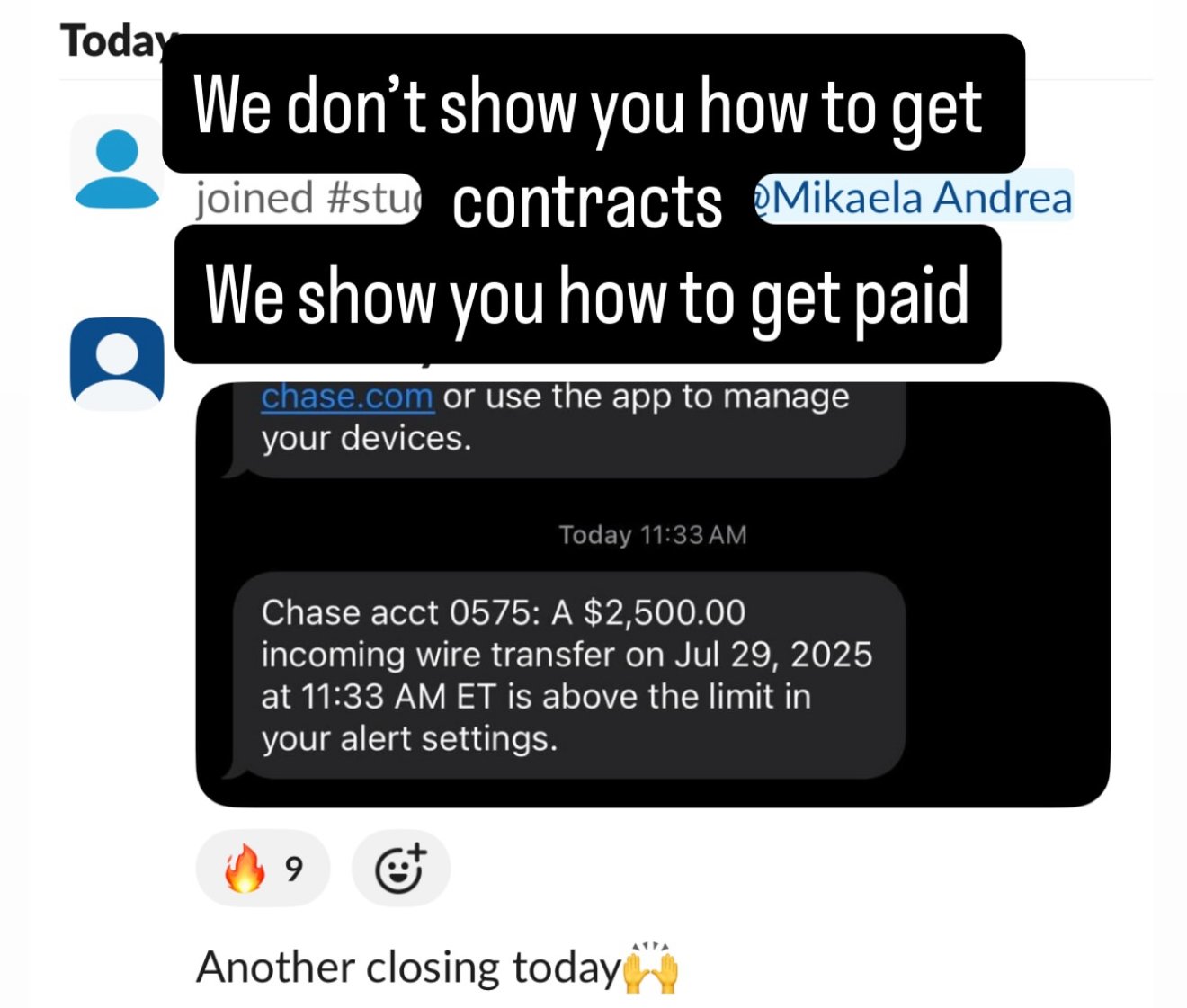 Another closing today $2,500 wire
